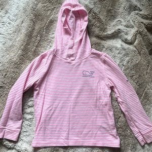 3T Vineyard Vines long sleeve hooded shirt. White with pink stripes.